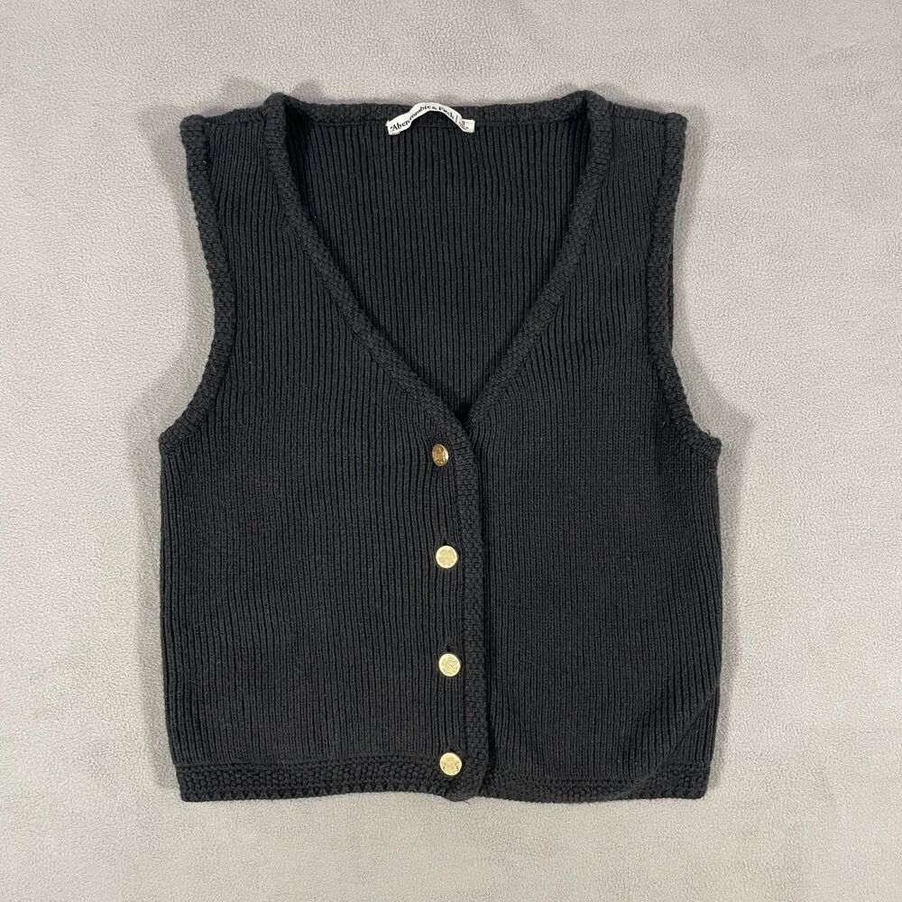 Abercrombie & Fitch Womens Small Mara Ribbed Button Front Sweater Vest Black